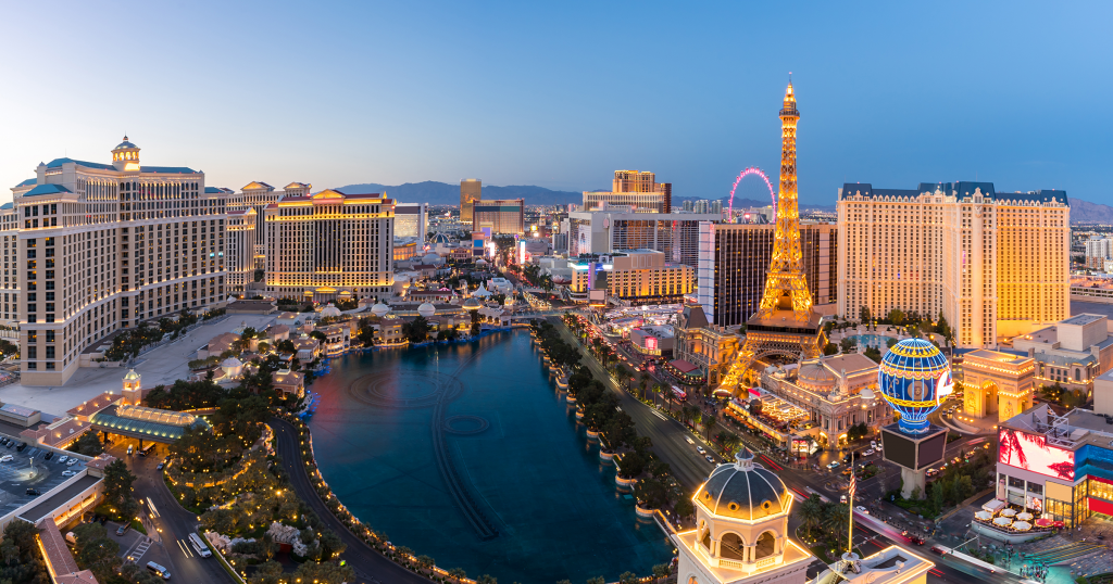 A view of Las Vegas, Nevada at dusk