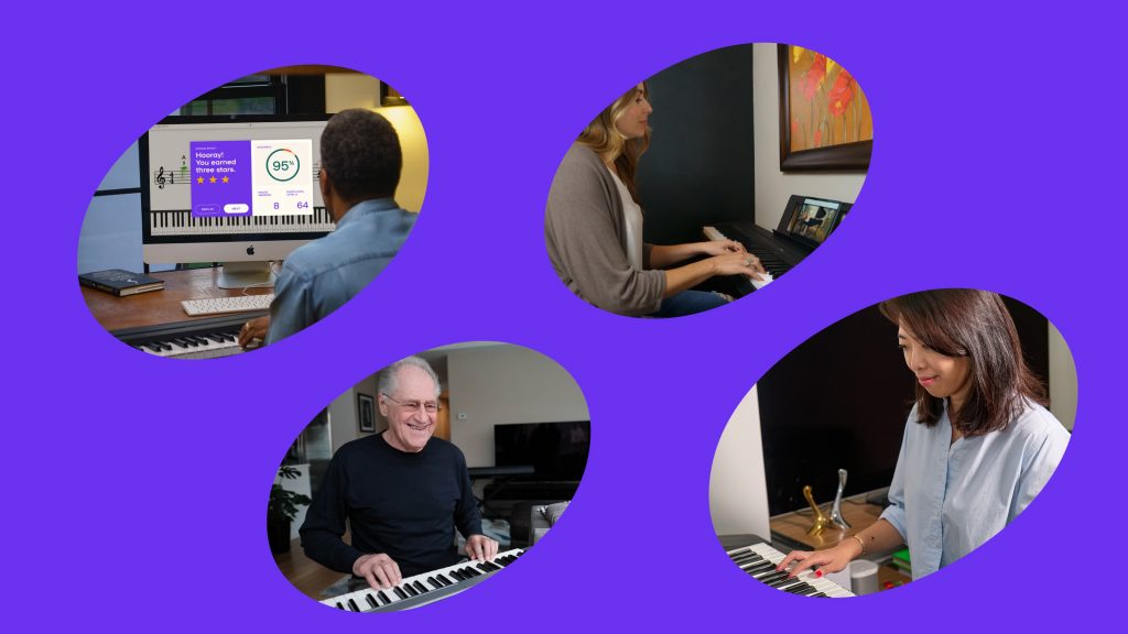 Adults learning piano with the Playground Sessions app